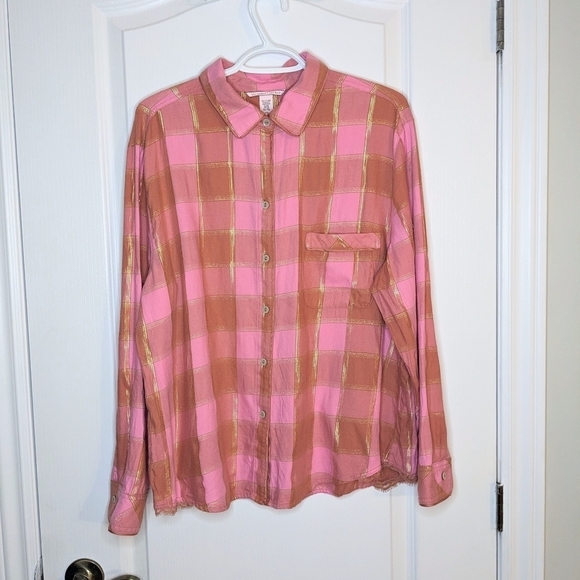 Victoria's secret pink plaid flannel cotton blend pajama top shirt size large @k - Picture 10 of 10